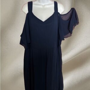 SHEIN Elegant Navy Cold Shoulder Midi Dress